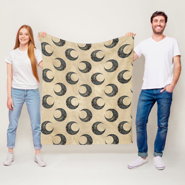 Couverture Polaire Lune Céleste Bohème Motif Or (En situation)