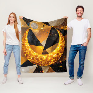 Couverture Polaire Lune de croissant d'or avec étoiles géométriques c
