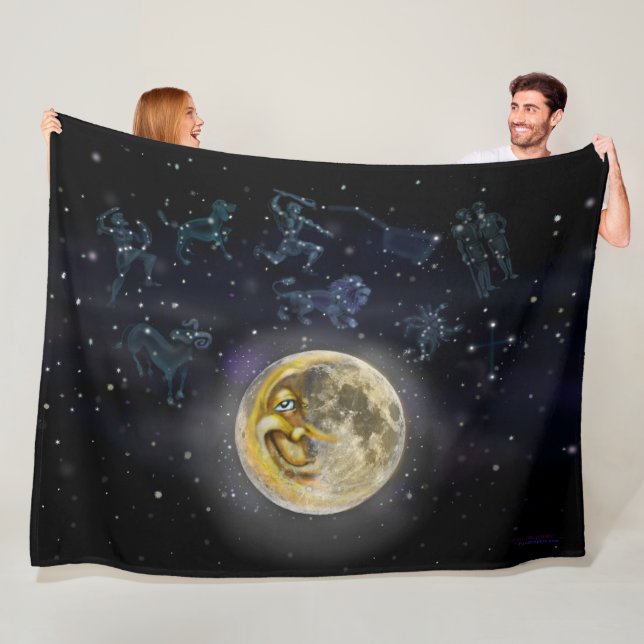 Couverture Polaire Lune et constellations (En situation)