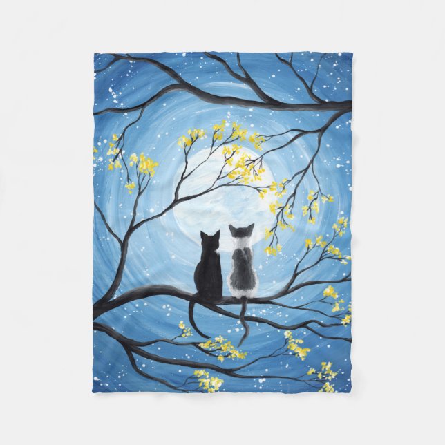Couverture Polaire Lune lunaire avec chats (Devant)