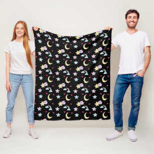 Couverture Polaire Lune lunaire, étoiles et nuages Motif sur noir