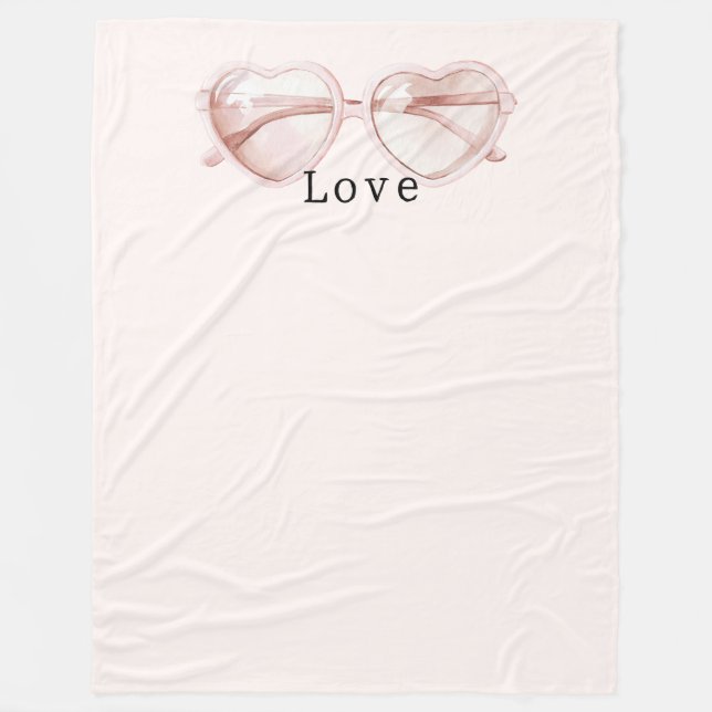 Couverture Polaire Lunettes de cœur rose Amour (Devant)