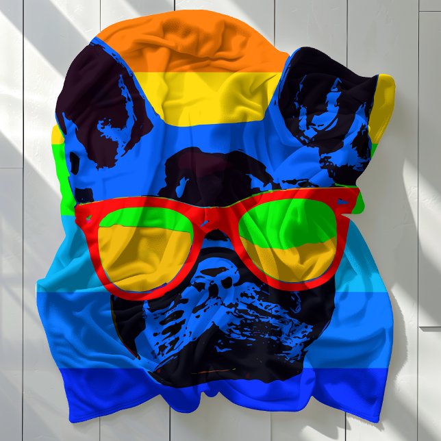 Couverture Polaire Lunettes de soleil Bulldog Pop Art (Vibrant French Bulldog Sunglasses Pop Art Fleece Blanket)
