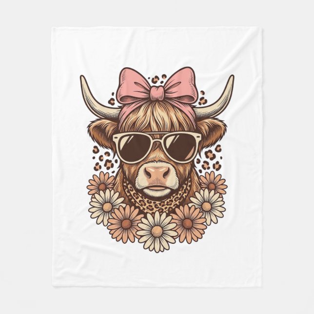 Couverture Polaire Lunettes de soleil de vache des Highlands mignonne (Devant)