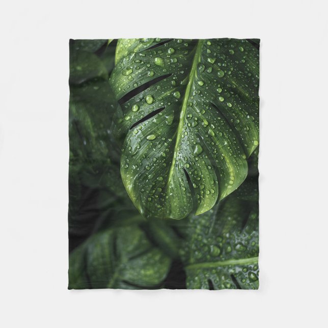 Couverture Polaire Lush Monstera Leaves with Morning Dew Drops (Devant)