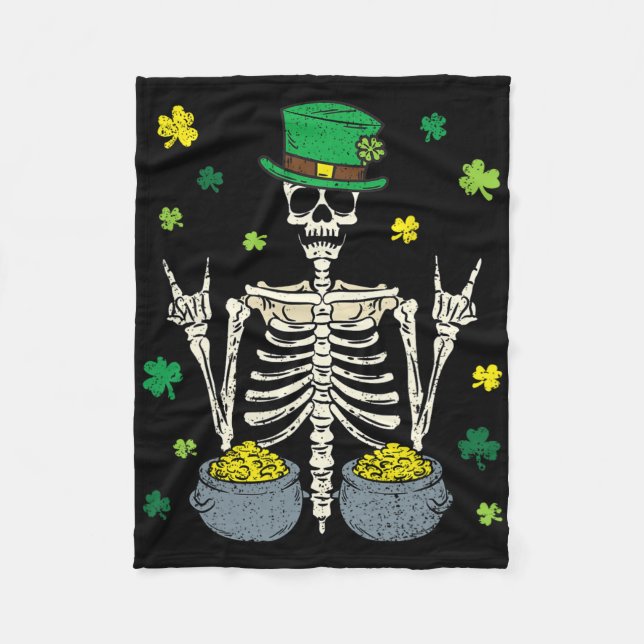 Couverture Polaire Lutin squelette Saint-Patrick Shamrock Clou (Devant)