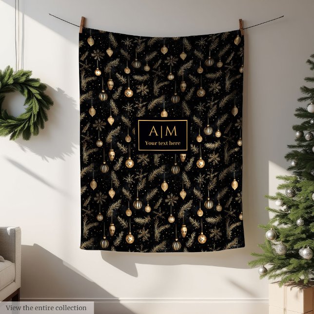 Couverture Polaire Lux black & gold watercolor Christmas custom name (Lux black & gold watercolor Christmas custom name Fleece Blanket)