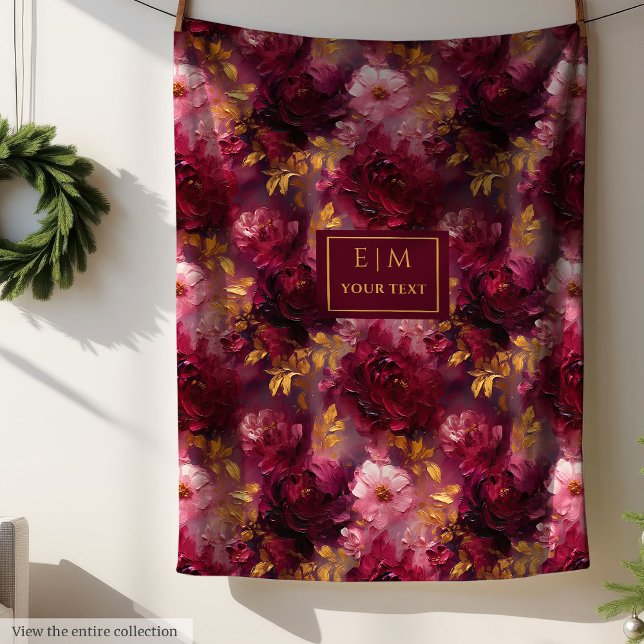 Couverture Polaire Luxe Blush Burgundy Gold Personnalisé Boho Floral (Luxe Blush Burgundy Gold Personalized Boho Floral Fleece Blanket)