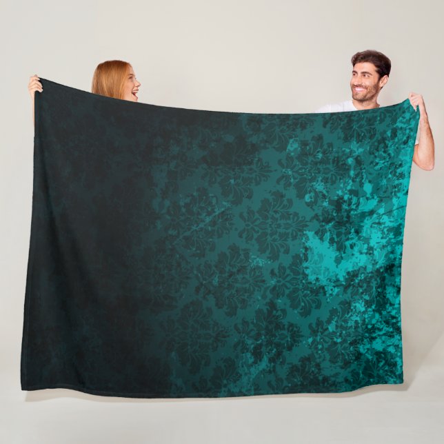 Couverture Polaire Luxe Damask turquoise (En situation)
