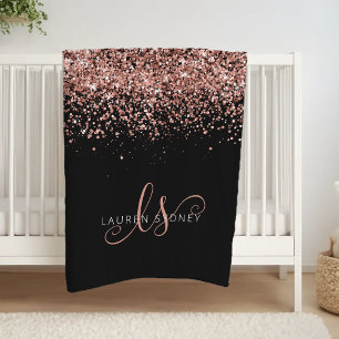Couverture Polaire Luxe Rose Gold Parties scintillant Élégant Monogra