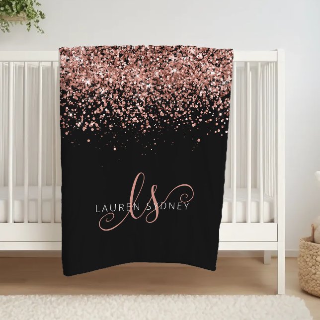 Couverture Polaire Luxe Rose Gold Parties scintillant Élégant Monogra (Créateur téléchargé)