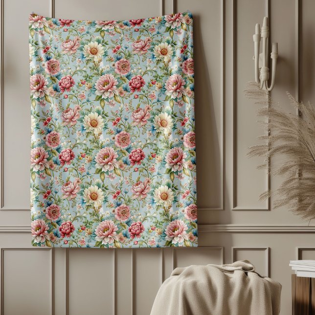 Couverture Polaire Luxueuses fleurs du XVIIIe siècle inspirées (Luxurious 18th Century Inspired Delicate Florals Fleece Blanket)