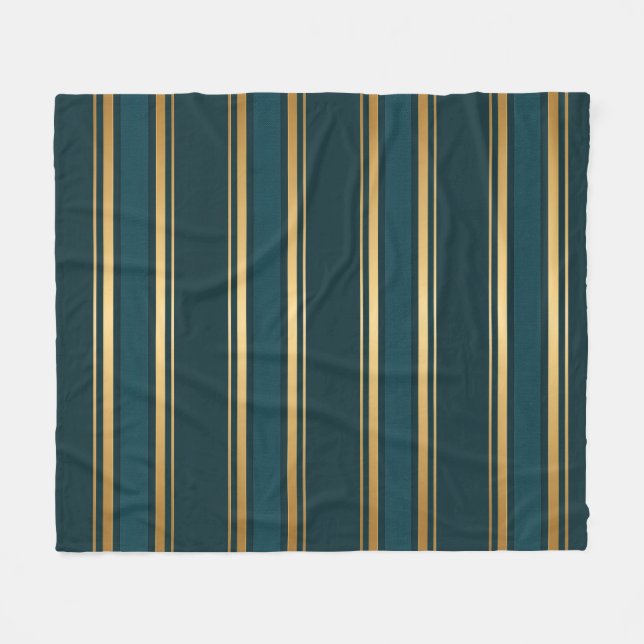 Couverture Polaire Luxury Blue Green Gold Stripe Gift Wrap Pattern (Devant (Horizontal))