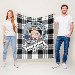 Couverture Polaire MacFarlane Noir & Blanc Clan Badge Tartan Plaid