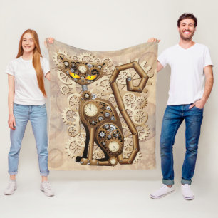 Couverture Polaire Machine de style rétro Vintage de chat Steampunk