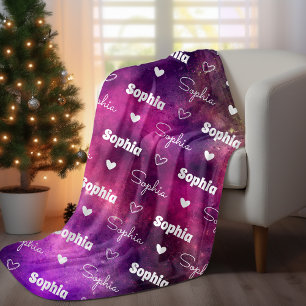 Couverture Polaire Magenta espace mignon répétition nom personnalisé