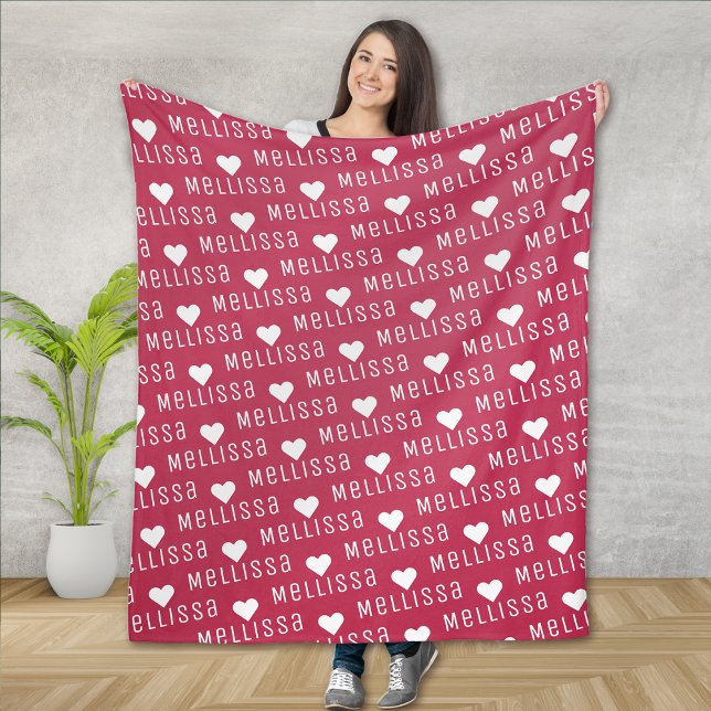 Couverture Polaire Magenta Nom répétitif Monogramme Coeur (Créateur téléchargé)