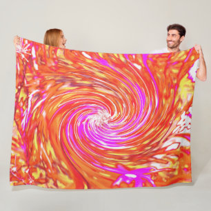Couverture Polaire Magenta Rétro et Tourbillon Floral de Couleurs d'A