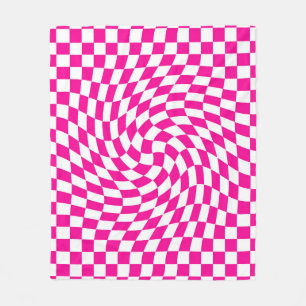 Couverture Polaire Magenta rose & blanc déformé Chic À damiers Motif