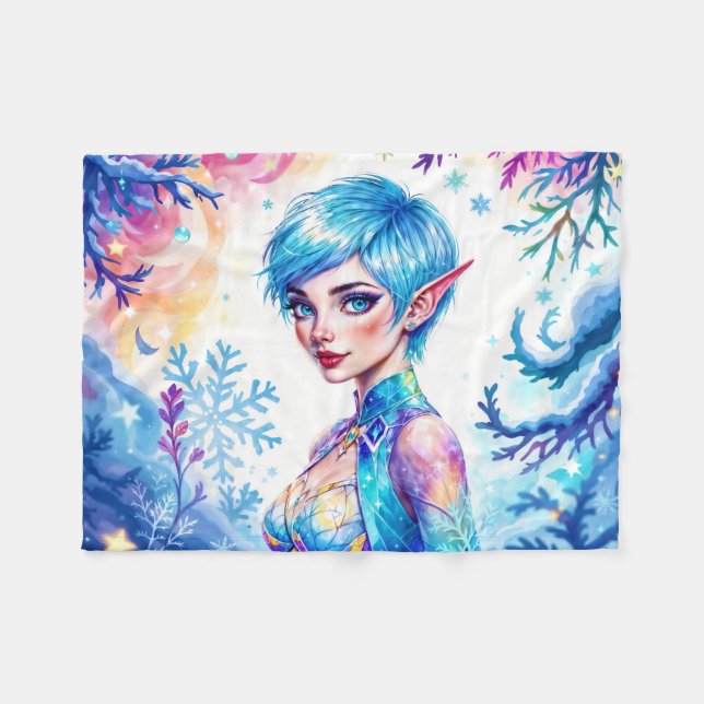 Couverture Polaire Magic elf neige forêt gelée conte de fées (Devant (Horizontal))