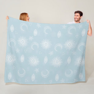 Couverture Polaire Magique Lune blanche Soleil Étoiles Bleu motif