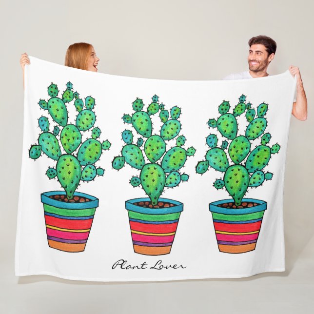 Couverture Polaire Magnifique Cactus Aquarelle En Beau Pot (En situation)