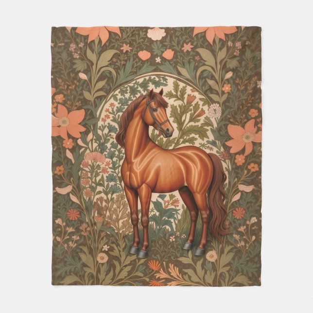 Couverture Polaire Magnifique Cheval Brun Inspiré de William Morris  (Devant)