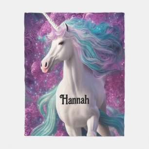 Couverture Polaire Magnifique licorne blanche avec Turquoise et Viole