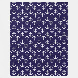 Couverture Polaire Magnifique motif d'ancre nautique blanc et bleu