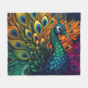 Couverture Polaire Magnifique Peacock Coloré, Style Art Déco