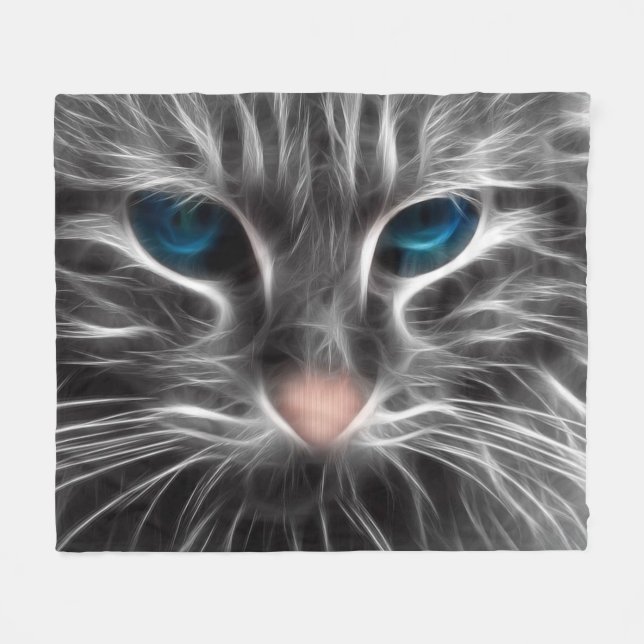 Couverture Polaire Magnifique visage de chat aux yeux bleus (Devant (Horizontal))