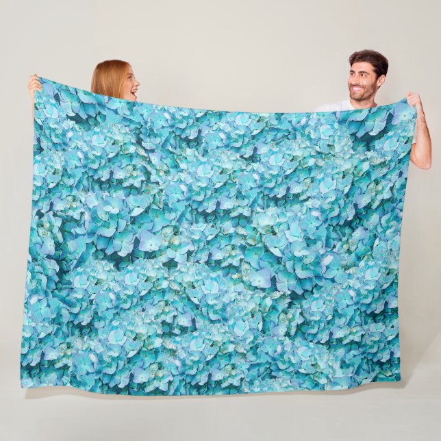 Couverture Polaire Magnifiques fleurs d'hortensia turquoise (En situation)