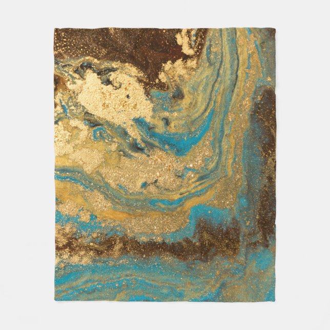 Couverture Polaire Maillage d'or : texture de marbre bleu. (Devant)