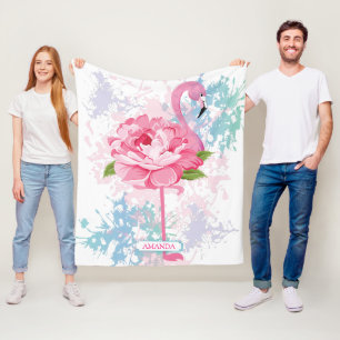 Couverture Polaire Main personnalisée peinte rose flamingo