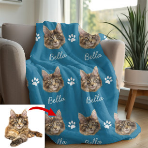 Couverture Polaire Maine Coon Chat, Personnalisé Pet bleu