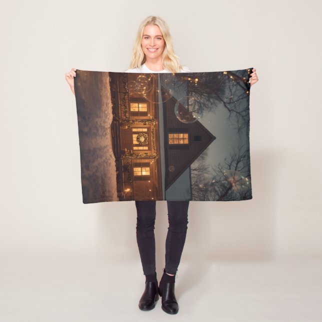 Couverture Polaire Maison confortable Winter Wonderland avec bulles (En situation)