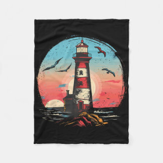 Couverture Polaire Maison de bord de mer phare voile mer bateau lumiè