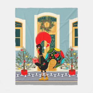 Couverture Polaire Maison de Noël portugaise décorée avec un coq