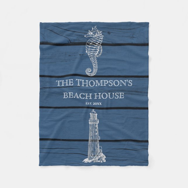 Couverture Polaire Maison de plage Rustique Blue Wood Seahorse Lighth (Devant)