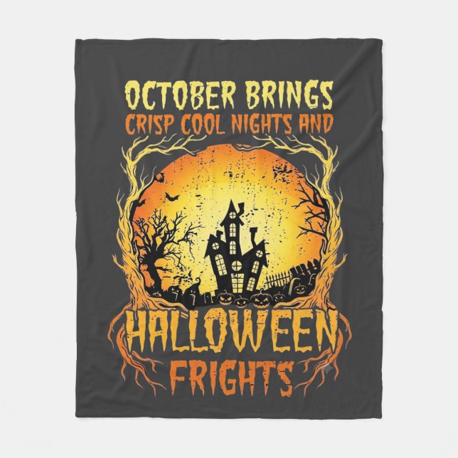 Couverture Polaire Maison Hantée Frayeurs Halloween Pleine Lune Citro (Devant)