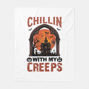 Couverture Polaire Maison hantée Halloween Chillin Creeps Lune Orange