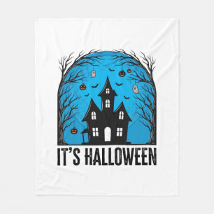 Couverture Polaire Maison Hantée Halloween Lune Gravure Vintage Dessi