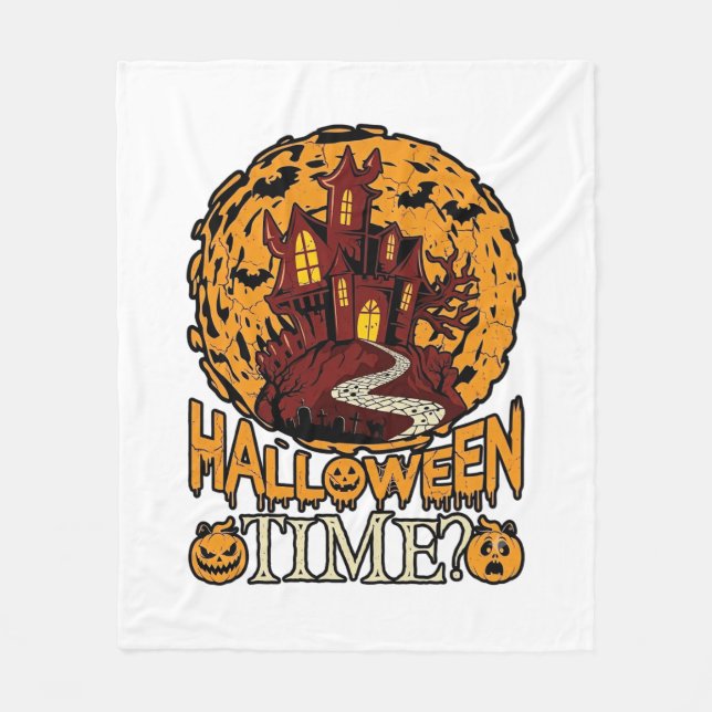 Couverture Polaire Maison Hantée Halloween Pleine Lune Citrouilles (Devant)