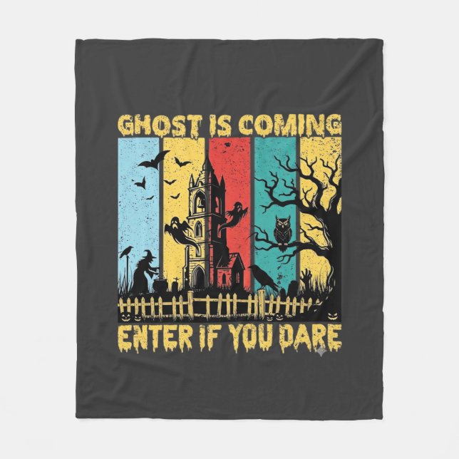 Couverture Polaire Maison Hantée Halloween Sorcière Chouette Arrive_ (Devant)