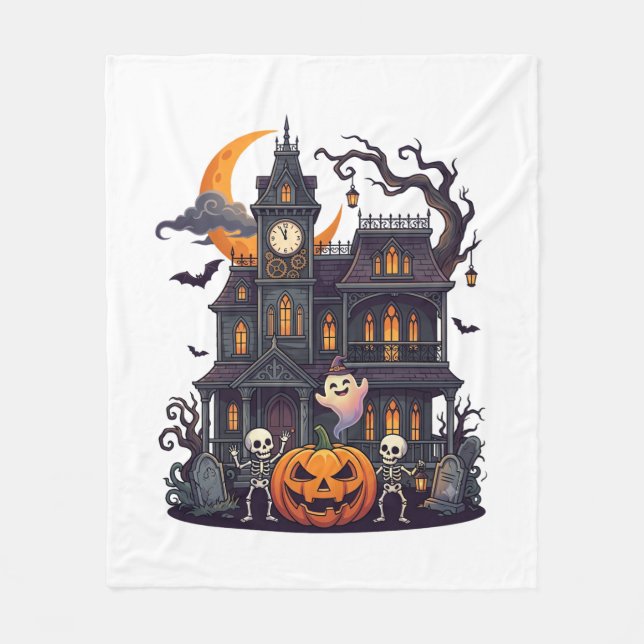 Couverture Polaire Maison Hantée Halloween Squelettes Citrouille Fant (Devant)