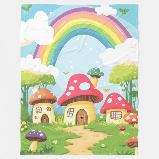 Couverture Polaire Maisons de champignons et arc-en-ciel 11 (Devant)