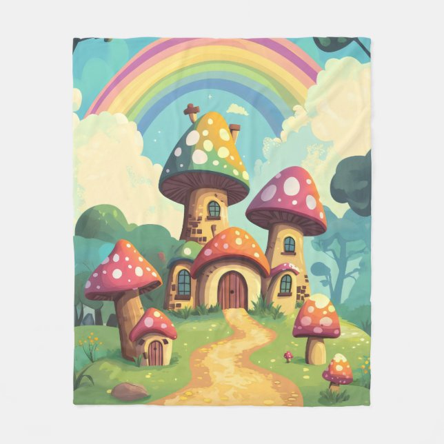 Couverture Polaire Maisons de champignons et arc-en-ciel 4 (Devant)