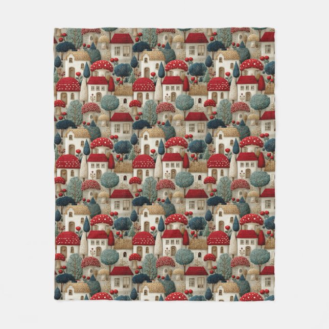 Couverture Polaire Maisons de village de Noël avec toits rouges, (Devant)