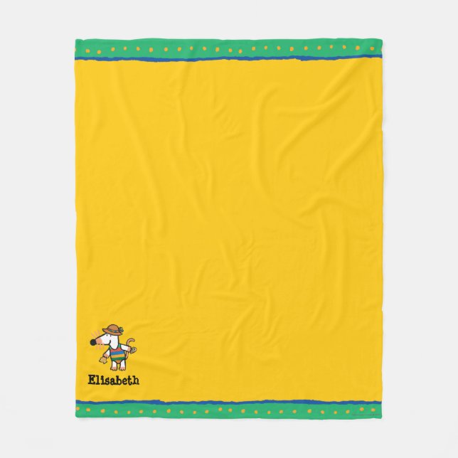 Couverture Polaire Maisy rassemblant des coquilles à la plage (Devant)