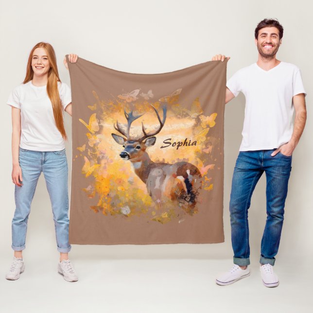 Couverture Polaire Majestic Deer in a Field of Wildflowers (En situation)
